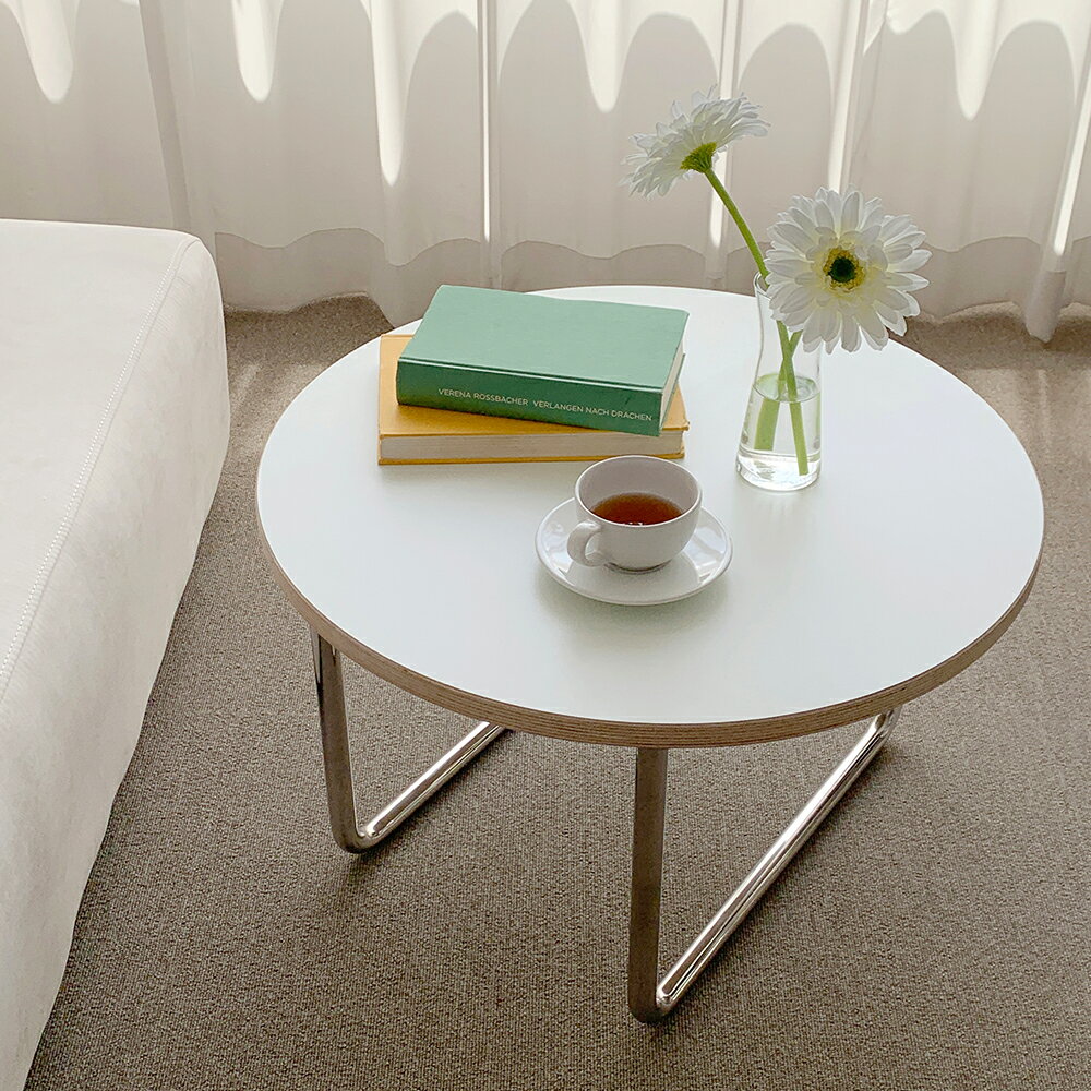 【スーパーSALE!20%OFF ポイント5倍!~9/11 01:59】O'gre オグレ ステンレスバンディングシラカバ HPL円形ソファーテーブル 韓国イン...