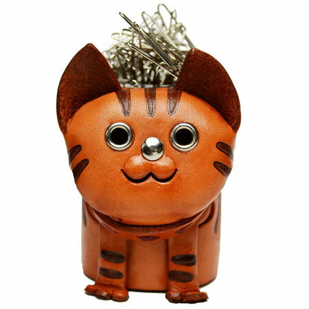 ねこ デスククリップホルダー【レザー 本革 VANCA バンカクラフト革物語 国産 ハンドメイド 贈り物 即納】