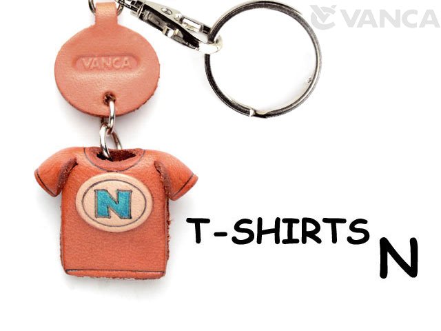 Tシャツ N (青) キーホルダー イニシャル【レザー 本革 VANCA バンカクラフト革物語 国産 ハンドメイド 贈り物 即納】