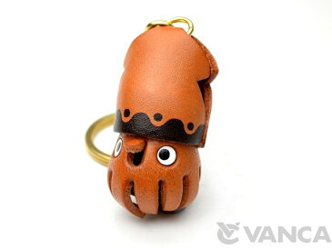 イカ キーホルダー【レザー 本革 VANCA バンカクラフト革物語 国産 ハンドメイド 贈り物 即納】