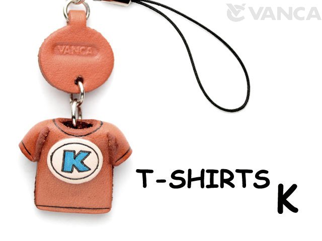 Tシャツ K （青） 携帯ストラップ【レザー 本革 VANCA バンカクラフト革物語 国産 ハンドメイド 贈り物 即納】