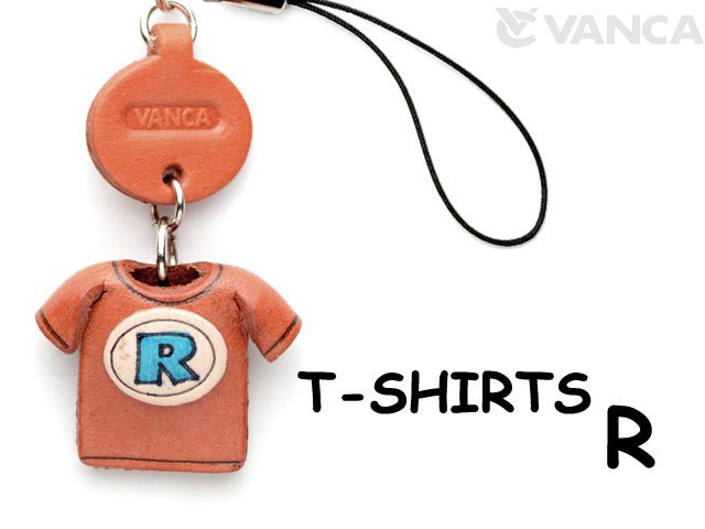Tシャツ R （青） 携帯ストラップ【レザー 本革 VANCA バンカクラフト革物語 国産 ハンドメイド 贈り物 即納】