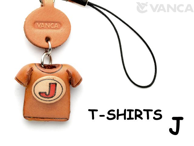 Tシャツ J （赤） 携帯ストラップ【レザー 本革 VANCA バンカクラフト革物語 国産 ハンドメイド 贈り物 即納】