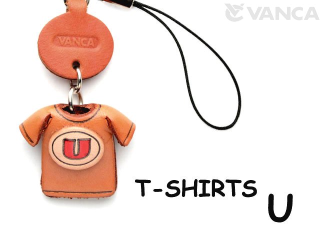 Tシャツ U （赤） 携帯ストラップ【レザー 本革 VANCA バンカクラフト革物語 国産 ハンドメイド 贈り物 即納】