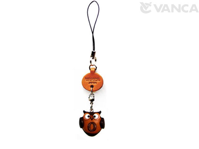 イニシャル動物 ふくろう O 携帯ストラップ【レザー 本革 VANCA バンカクラフト革物語 国産 ハンドメイド 贈り物 即納】