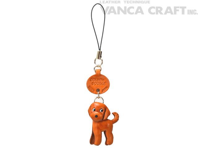 遊び心くすぐる革雑貨 VANCAのゴールデンドゥードル 携帯ストラップ【レザー 本革 VANCA バンカクラフト革物語 国産 ハンドメイド 贈り物 即納】｜アングル2