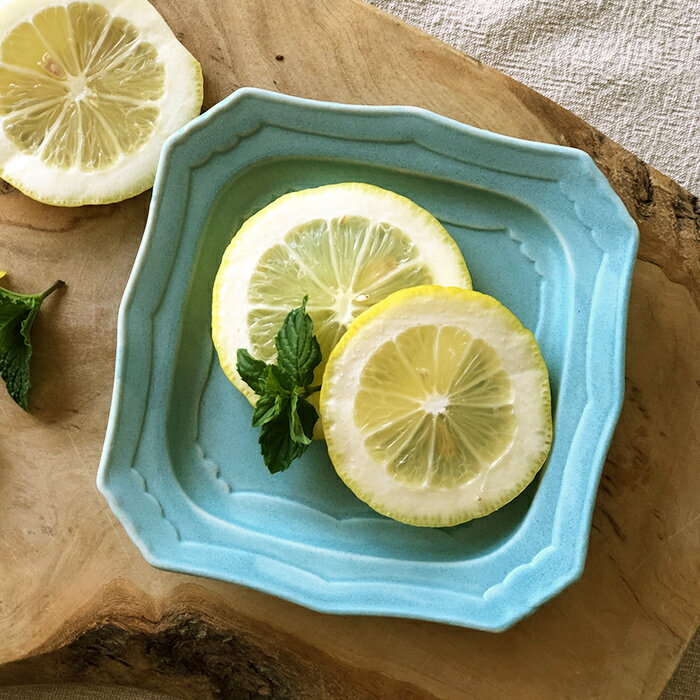 乐天商城 - シュシュ　スクエアfプレートS角皿/中皿/クラッシック/カフェ/ターコイズ