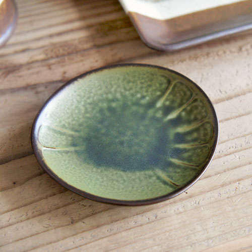 乐天商城 - WABI・SABI 三寸小皿　深緑　/TOJIKI TONYA/