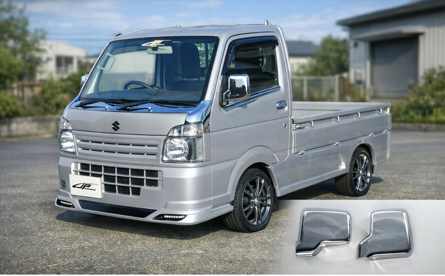軽トラ スズキ NEWキャリイ/旧キャリイ (キャリー)/スーパーキャリイ 日産 NT100クリッパー 三菱 ミニキャブ 共通　ドアミラーカバー メッキ パーツ カスタム 電動格納ミラー非対応