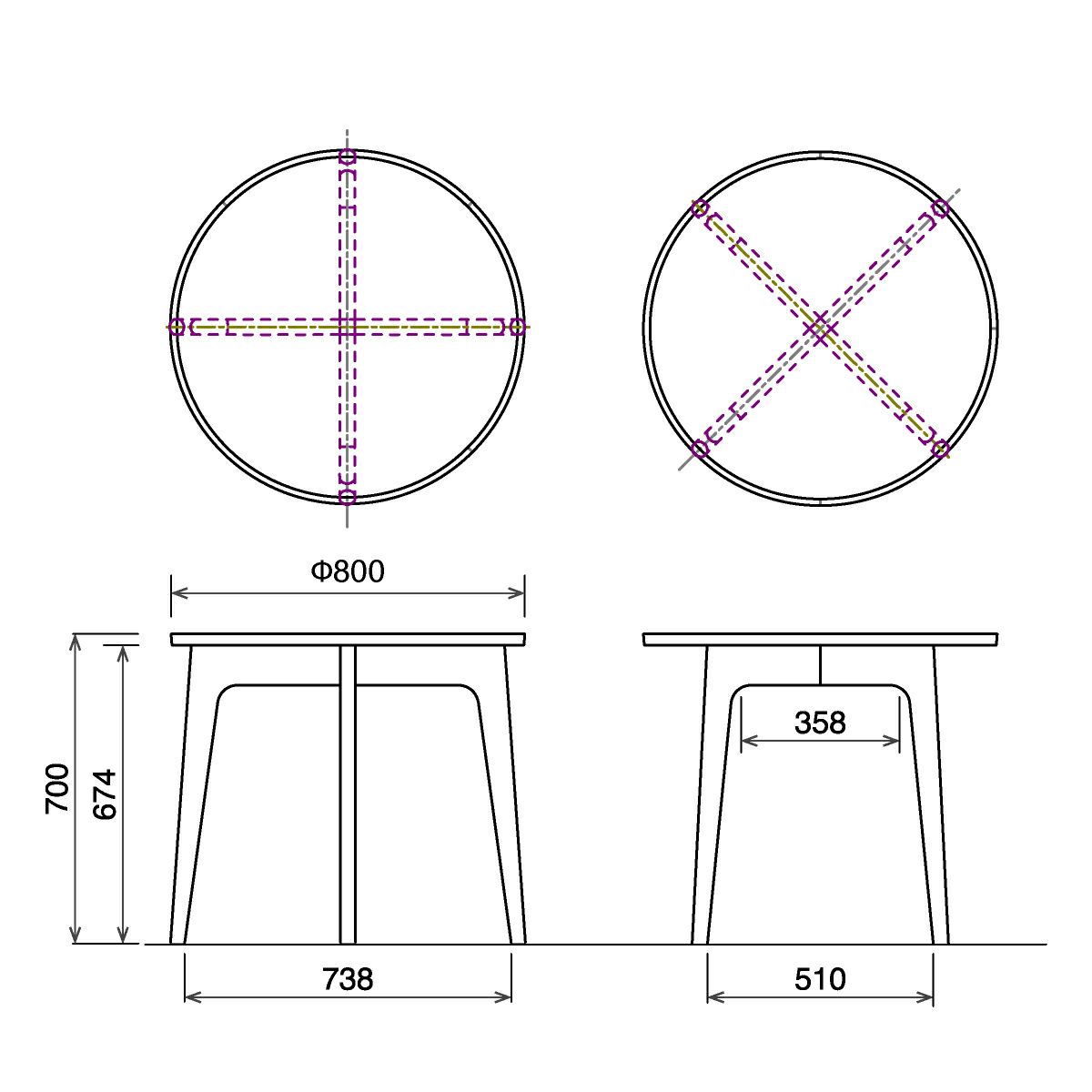 マルニ60+ ラウンドテーブル80 ウォルナット