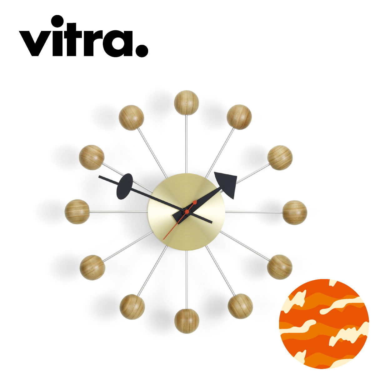 【プレゼントあり／取り付けフック・電池付き／vitra正規品／壁掛け時計】Vitra（ヴィトラ） ネルソン ボールクロック チェリー