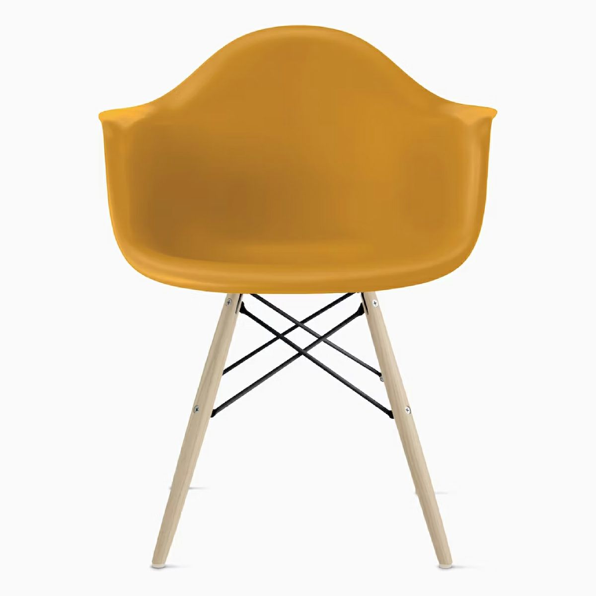 商品スペック サイズ 幅62.5　奥行60.0　高さ81.0cm 座面高:41.5cm 素材 シェル：ポストインダストリアル再生プラスチックまたはリサイクル可能なポリプロピレンを使ったバッチ染色の射出成型シェル ベース：スチール（ブラック塗装仕上げ） ベースウッド：アッシュ（ホワイトカラー仕上げ） その他 ハーマンミラー社の正規商品です。 5年間の保証が付きます。当店オリジナルイームズチェア専用ダウェルグライズキャップ エラストマー樹脂にフェルトが圧着された専用設計。ハーマンミラー製のイームズチェアでお使いいただけます。 商品単品ページはこちら≫ ※商品到着後にレビューをご投稿ください。レビューを確認後特典を発送させていただきます。 ※数量限定のため予告なく終了となる場合もございます。 超名作のデザイナー夫妻誕生 左：レイ・イームズ　1912年 サクラメント生まれ 右：チャールズ・イームズ　1907年 ミズーリ生まれ チャールズはワシント大学建築科で学んだ後、特別研究員としてクランブルック美術アカデミーに招かれます。 そして1940年、絵画の勉強を進めアーティストの道を歩んでいたレイが、クランブルック美術アカデミー入学。 ここで二人は出会い、翌1941年に結婚。これが名作が生まれる大きなキッカケとなりました。 名作の誕生まで イームズシェルチェアは、ニューヨーク近代美術館（MoMA）が主催した「ローコスト家具デザイン国際コンペ」のためにデザインされました。 1948年、コンペに出品するため金属製のシェルチェア（背座一体型椅子）を作ろうとしていた夫妻は、新しい技術と素材に出会います。それがFRPと呼ばれるガラス繊維で補強したプラスチック。金属よりも軽く、とても丈夫。さらにローコストな素材。これがシェルチェア誕生のキッカケです。今、ヴィンテージと呼ばれるイームズチェアは、当時は全く新しい最先端の椅子でした。 発売後、シェルチェアは瞬く間に有名になりました。北欧の木の家具に比べはるかに安価なデザイナーズ家具として、90年代初頭までたくさんの家庭や公共施設で使われることに。ちなみにコンペのカタログで、シェルチェアは次のように紹介されています。 『多くの人々のニーズに応えるためには、小さなアパートや家に適した家具が必要です。入手しやすい価格でありながら優れたデザインで、コンパクトでありながら快適で、移動、収納、手入れが簡単な家具。つまり、現代生活のニーズを満たすように計画され実現された、量産型の家具です。』と。 世界一有名なイスに しかし、90年代に入り、廃棄やリサイクルに手間がかかるFRPは環境に悪影響を及ぼすという考えから製造中止に。数年後、リサイクルしやすい「ポリプロピレン」で再登場しました。柔軟性の高さとツヤの無いマットが仕上がりが特徴です。素材の違いがヴィンテージと現行品の一番の違いです。 ※後に環境に負担の少ない新しいFRP製のシェルチェアも登場し、今では新品で購入できるようになっています。 類似品もたくさん存在しますが、それだけ真似されるということは世界一有名なイスである証拠と言えるでしょう。 vanillaは正規品オンリーの販売 リプロダクトやジェネリックと行った呼び名で数多存在する類似品。これはどっちなんだろうと不安を感じることも多いことでしょう。vanillaはハーマンミラージャパンの正規販売店です。安心して正規品をご購入いただけます。イームズ製品に限らず、vanillaでは正規品だけを取り扱っております。写真はハーマンミラーの優良販売店の証であるキューブです。 ヴィトラ社製からハーマンミラー社製へ ヴィトラ社（Vitra）とは、ヨーロッパでイームズアイテムの版権を持つメーカーです。 2010年までは日本でもヴィトラ社が製造したイームズチェアが流通していました。2010年末からはハーマンミラー社製に変更となり、これに伴いシェル裏面のエンボスロゴが「Vitra」から「HermanMiller」へとなりました。いずれもEames Office公認の正規品となります。 ヴィトラ社製のエンボス ハーマンミラー社製のエンボス 品質保証の条件 イームズシェルチェアは安心の5年保証。 通常使用で万が一不具合が生じた場合、当店までご連絡いただければ、メーカーへの保証申請をいたします。 ・ハーマンミラージャパンの正規販売代理店から直接購入された新品であり、かつ利用されているご本人からのご連絡が必要です。 ・お客様が製品の分解や改造をされた場合は保証対象外となります。 ・製品の設置箇所及び、使用方法が正しいことが必要です。 シェルのお手入れ方法 基本的に乾拭きで十分です。 特に油汚れ等が気になる場合、お湯に溶かした中性洗剤に柔らかい布を浸し、表面の汚れを落とします。その後水拭きし、洗剤を完全にふき取りましょう。最後に柔らかい布で乾拭きしてください。 ※溶剤や研磨剤入りの台所用洗剤は使用しないでください。 ベース（脚部）のお手入れ シェル同様、柔らかい布で乾拭きしてください。強くこすらず、優しく。 油汚れ等が気になる場合には、中性洗剤に浸した柔らかな布で軽くこすってください。 その後、必ず乾いた柔らかな布で水分を完全に拭き取ってください。 商品の特性 こちらの商品はリサイクル可能なポリプロピレンを材料とした再生プラスチック製品となりますので、素材の特性をご理解いただきご購入をご検討いただけますと幸いです。 製造時の射出痕について プラスチック製品の特性として座面の裏側にはプラスチック樹脂が射出された跡が見られます。また、座面表側には座面裏のマウント部分に相当する箇所に丸い跡が見られますが、こちらも良品となります。いずれも一般的なプラスチック製品に見られるものになり、商品の耐久性などへ影響はございませんのでご安心ください。 素材について シェル全面に斑のようなものやリサイクル素材の繊維が入り込む場合がございますが、汚れや異物などではなくいずれも再生プラスチックの特性となります。商品の耐久性などへ影響はございませんのでご安心ください。 検品済みの商品をお届けします vanillaはハーマンミラージャパンの正規販売店です。安心して正規品をご購入いただけるよう、ハーマンミラーの品質ガイドラインに基づき入荷した製品を検品して出荷しております。 通常使用時に確認できない程度の小傷・塗装ムラ等は良品の範囲となります。予めご了承ください。 ご注文前の確認事項について この度はハーマンミラー製品の商品ページをご覧いただきありがとうございます。 現在一部商品を除き海外受注生産品となっておりますが、ご注文後スムーズに手配を進めるため下記内容の事前確認をお願いしております。 ・商品の納期について 現在、具体的な納期はメーカーへ手配後の返答となります。万が一輸送中の破損や初期不良が発覚した際には、新品取り寄せと同納期をかけて交換品をご用意することとなります。（詳細はこちら） ・キャンセルについて 受注生産品のためご注文後のお客様都合によるキャンセル及び商品の変更は致しかねますのであらかじめご了承ください。