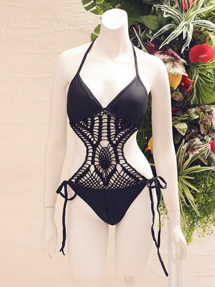 水着 croche MONOKINI ブラック リゾート レディース 黒 ビキニ 女性 レディース水着 可愛い水着 大人用 ギャル おしゃれ セクシー かわいいビキニ お洒落 エレガント 紐ビキニ オトナ女子 モノキニ ナイトプール(Fサイズ) vsw-0002-2-km