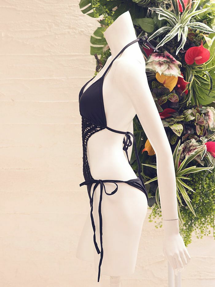 水着 croche MONOKINI ブラック リゾート レディース 黒 ビキニ 女性 レディース水着 可愛い水着 大人用 ギャル おしゃれ セクシー かわいいビキニ お洒落 エレガント 紐ビキニ オトナ女子 モノキニ ナイトプール(Fサイズ) vsw-0002-2-km