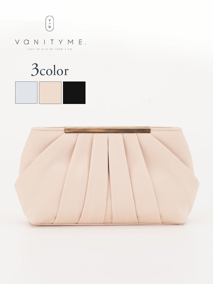 haremode ハレモード フォーマル タックデザイン クラッチバッグ パーティーバッグ ベージュ・シルバー..