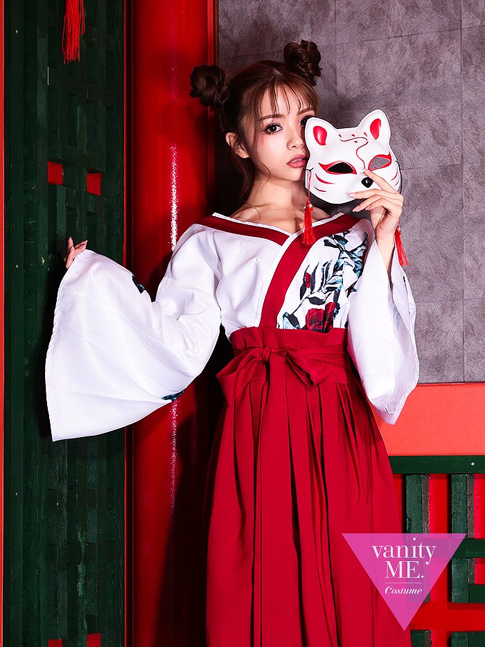 【 高品質 × 和装 】和風美人コスプレ コスプレレディース 刺繍柄 お面 セット 白 巫女コスプレ 巫女さん セクシー 巫女 面 コスプレ 衣装 仮装 和風コスプレ コスプレ衣装 衣装セット 狐お面 狐 きつね キツネ 狐のお面 和服 巫女服 【3点セット】 狐巫女 vcsot-200616