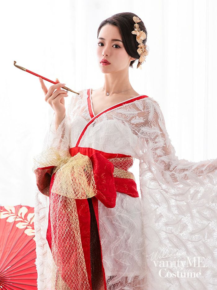 花魁 コスチューム コスプレ花魁 フェザー 白×赤 和柄 本格和装 着物ドレス セクシー コスプレ衣装 ドレス おいらん ロング シースルー 透け 可愛い イベント キャバドレス キャバクラ S M L XL XXLサイズ コスプレ 和装 着物 ドレス 仮装 大きいサイズ vcsot-190305-1-ruのサムネイル
