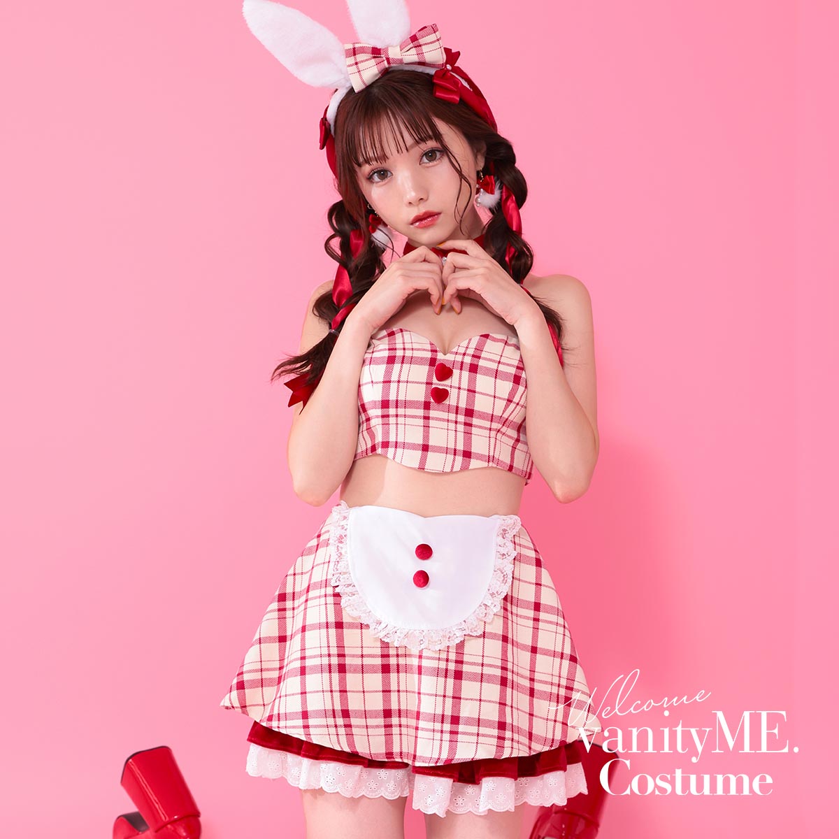 【3点セット】THE IDOL BUNNY アイドル バニー ベアトップ×スカートレッド コスプレバニー バニーガール コスプレ 可愛い 赤 バニーガールコスプレ コスチューム セクシー うさぎ コスプレ大人 コスプレ衣装 大人 女子 うさぎの耳 [みゆちゃん着用] vcsbn-230480-3-my