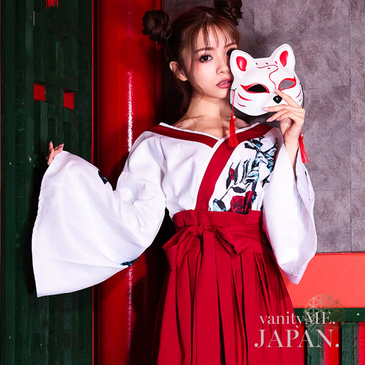 【 高品質 × 和装 】和風美人コスプレ コスプレレディース 刺繍柄 お面 セット 白 巫女コスプレ 巫女さん セクシー 巫女 面 コスプレ 衣装 仮装 和風コ...