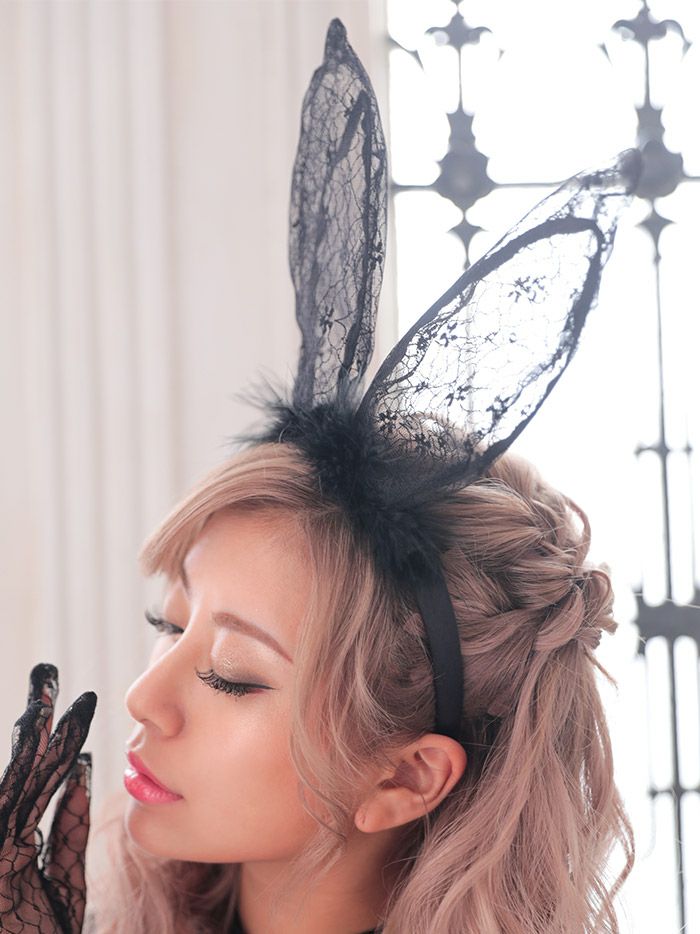 コスプレアイテム 小物vanityME. コスプレ小物 衣装 仮装 コスチューム ファー付き レース バニー カチューシャ バニーガール ファー ふわふわ 黒 ブラック vcsit-0052 ウサギ うさぎ うさ耳 2