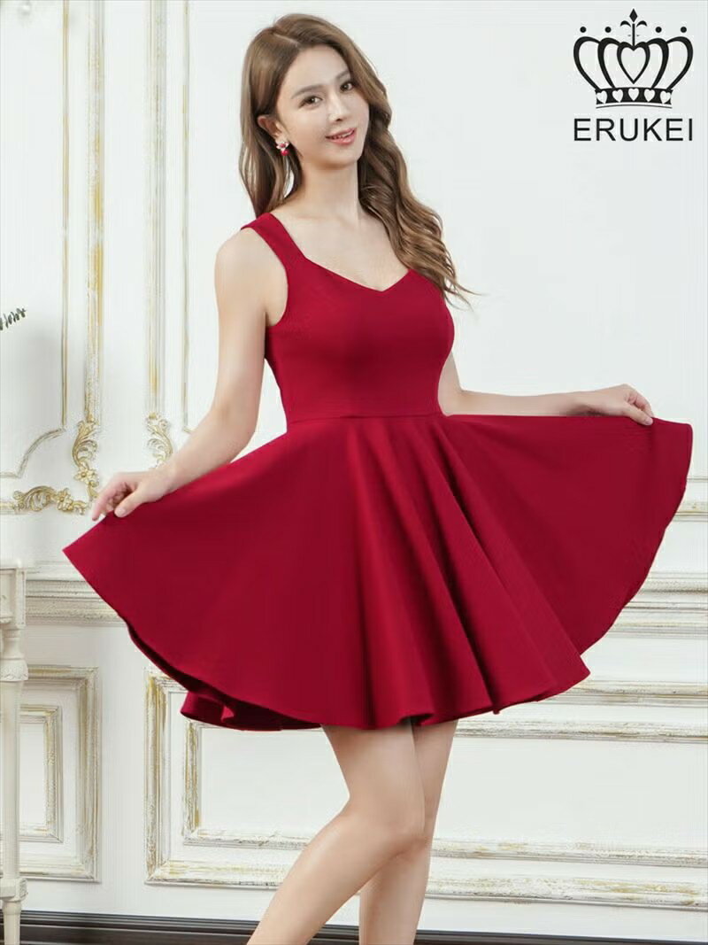 ERUKEI エルケイ ワンカラー・シンプル・ノースリーブ・Aライン・フレア・ミニドレス・ワンピース ek-e25192