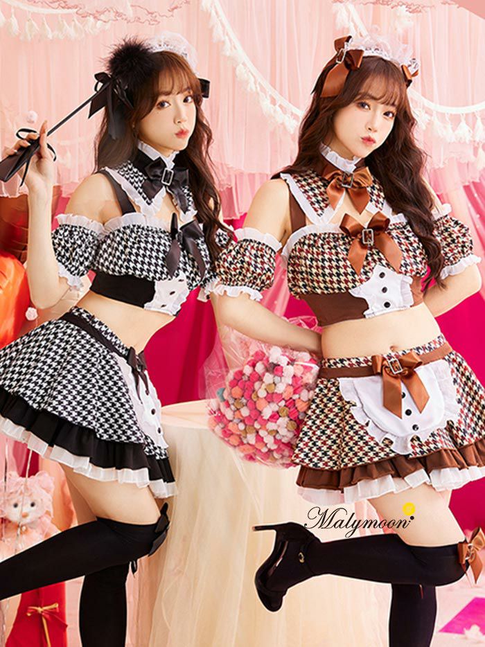 【7/4-7/11限定 全品ポイント5倍】【7点セット】Malymoon/マリームーン千鳥柄メイド メイドコスプレ メイド コンカフェ [ブラック・ブラウン]（フリーサイズ） ml9654 制服 チョコレートのサムネイル
