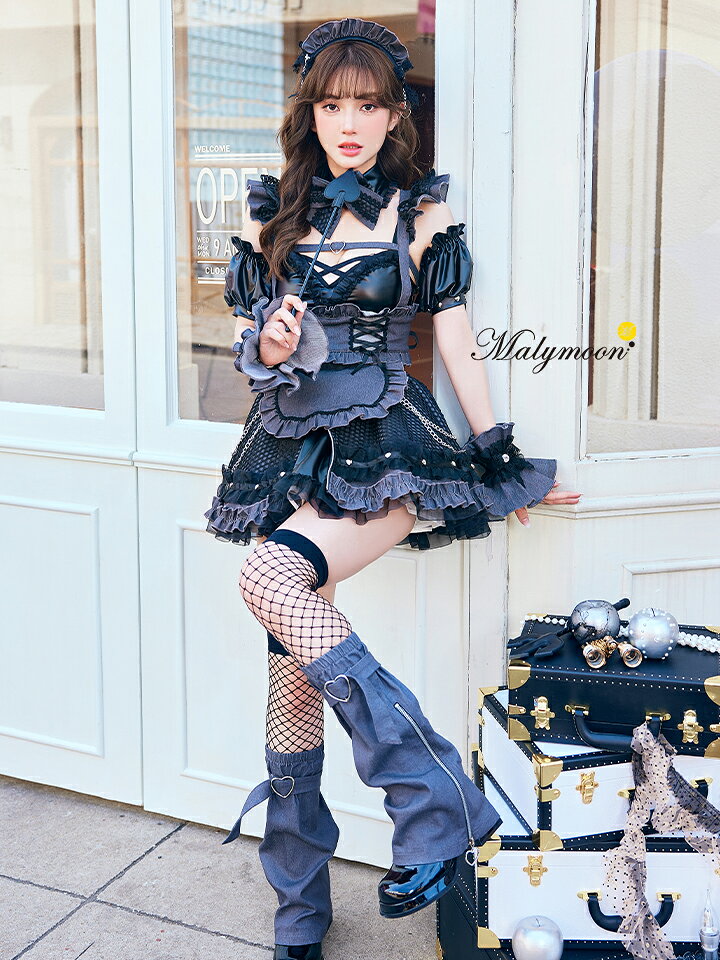 [正規品] ハロウィン メイドコス コスプレ 衣装 セクシー な メイド服 コスチューム メイド メイドコスプレ セクシーメイド服 コスプレデニム 大人 女性用 デニム 青 かわいい【12点セット】Malymoon マリームーン レザーエッジデニムメイド [ブラック/ブルー] mlcs25214 vanityme-10013740 vanityME. (バニティーミー) サンプル画像3