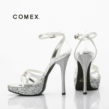 コメックス COMEX パンプス ミュール パーティー キャバヒール お水 靴 サンダル アンクルストラップ 13cm ハイヒール ラメ パーティ シルバー co-5533-2