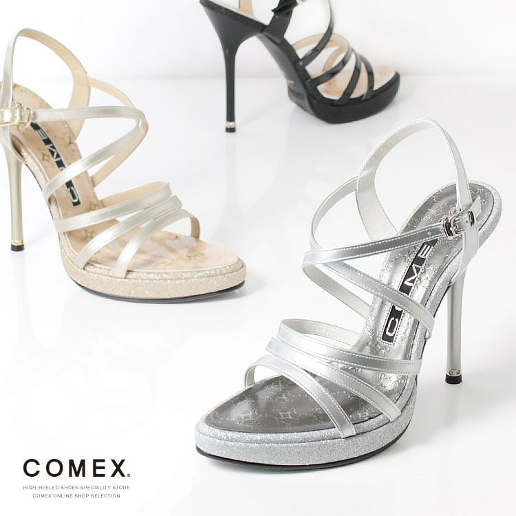 コメックス COMEX サンダル ストラップ ハイヒール ヒール12cm ラメ ピンヒール ［シルバーエナメル/ ゴールドエナメル/ブラックエナメル］