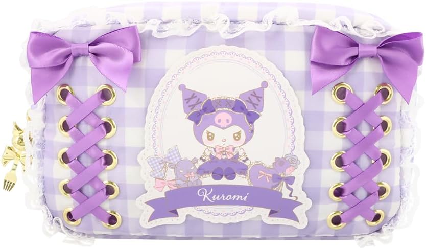 クロミ ロリータシリーズ コスメポーチ | サンリオ コスメポーチ コスメケース クロミ かわいい おしゃれ キャラクター ギフト プレゼント パープル リボン チェック フリル ペンケース 筆箱 化粧ポーチ トラベルポーチ 収納 化粧品 洗面道具 小物入れ 持ち運び
