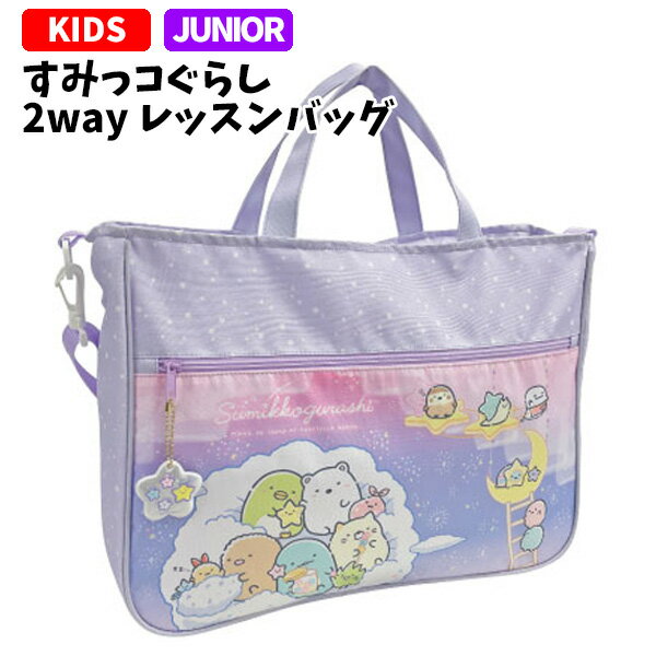 すみっコぐらし2WAY レッスンバッグ | トートバッグ キャラクター ファスナー すみっコぐらし 習い事 手提げ 手さげ バック バッグ かばん かわいい おしゃれ グッズ キッズ ジュニア 子供用 子ども 小学生 幼稚園 保育園 レッスントート しろくま ねこ とかげ 星空 3800のサムネイル