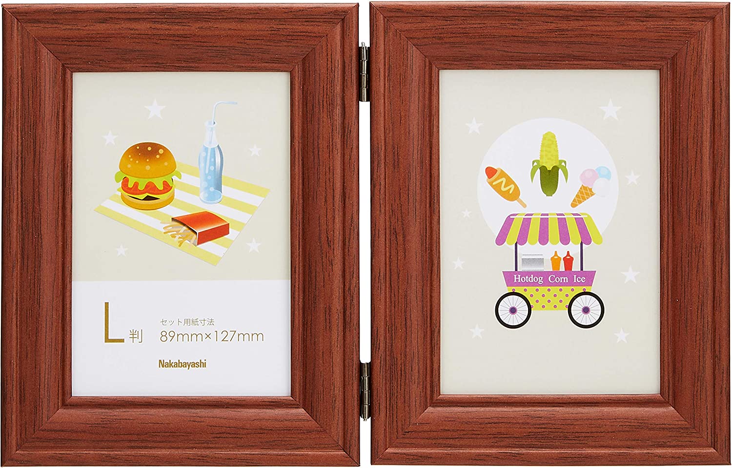 受発注商品 木製 ツインフォトフレーム L判 ブラウン フ-TWSW-101-BR ナカバヤシ 木目調 写真 2面 フォ..