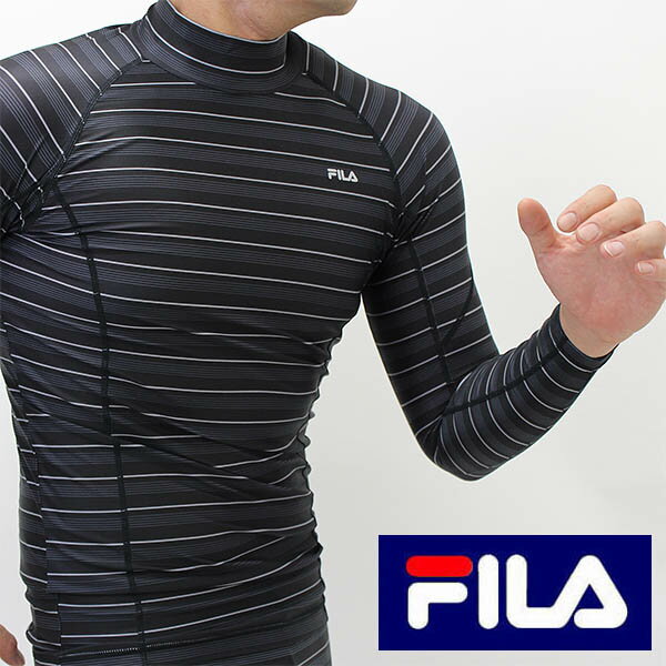 送料無料 FILA(フィラ）吸汗速乾コンプレッションハイネック長袖tシャツ（再起反射付き）メンズ 1