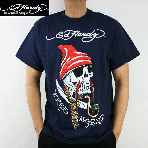 Rakuten - 送料無料【L XLサイズ】Ed Hardy メンズ半袖Tシャツ（ネイビー）