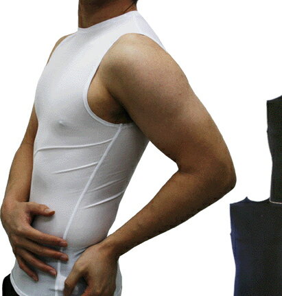 日本製【バランスユニット筋肉を安定させる】　クルーネック　ノースリーブシャツ（スリーブレス）　【TEZ711】吸汗速乾制菌