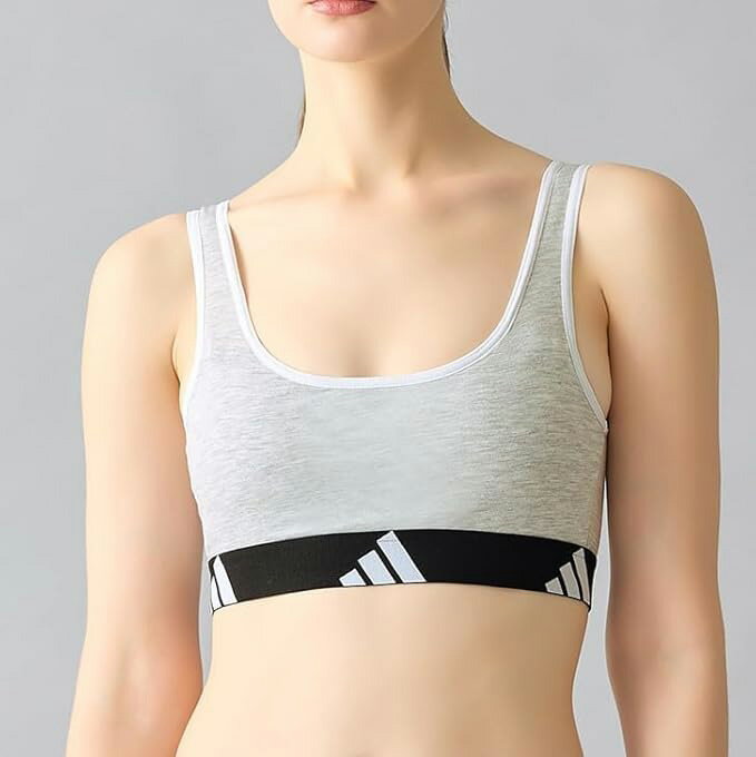 Rakuten - adidas ハーフトップ レディース ノンワイヤーブラ AP8055 アディダス ブラジャー 吸汗速乾 綿混 ストレッチ スポーツブラ ワイヤレスブラ グンゼ インナー
