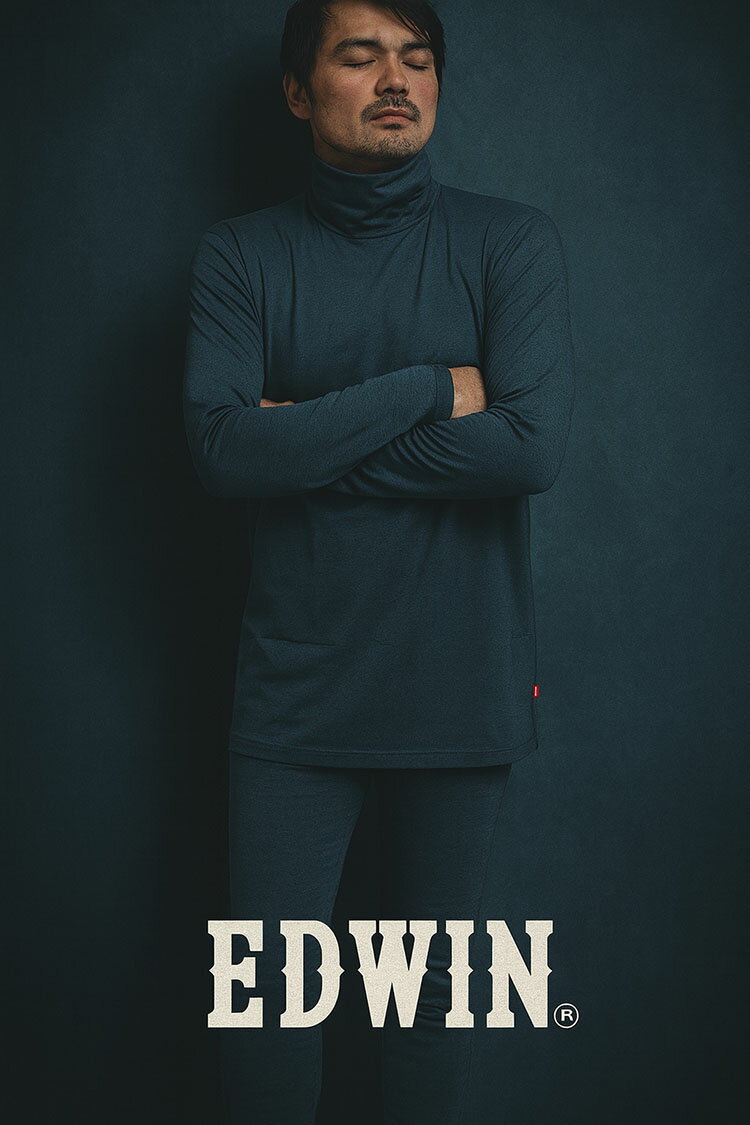 冬 EDWIN エドウィン あったか ハイネック 長袖 シャツ BODY FIRE 保温 裏起毛 ス...