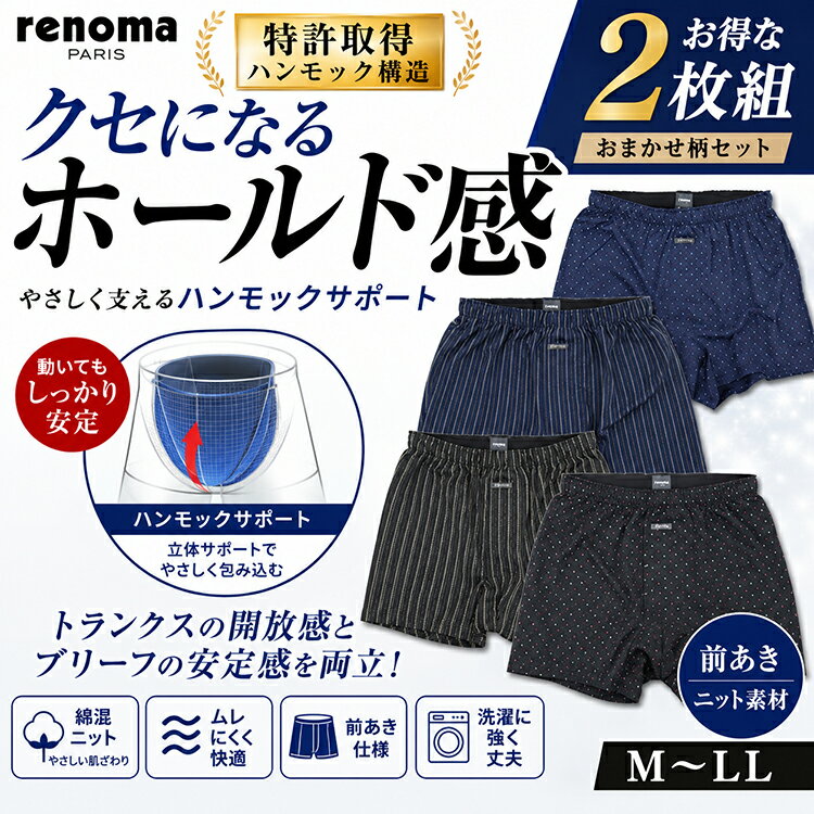 特許取得 ハンモックトランクス メンズ 2枚組 U.P.renoma レノマ 前あき ニットト...
