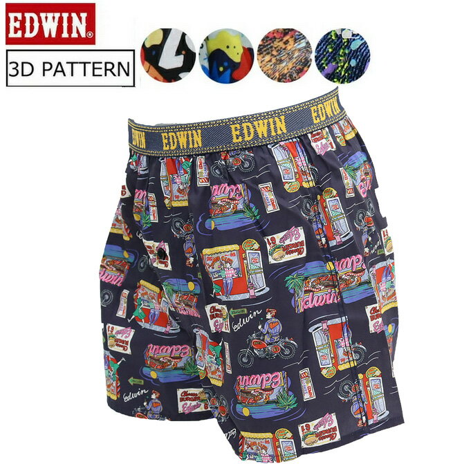 2026春夏新作 EDWIN エドウィン トランクス トレンド柄 布帛プリント 前あき 綿100 メンズ おしゃれ パンツ 下着 新柄 肌着