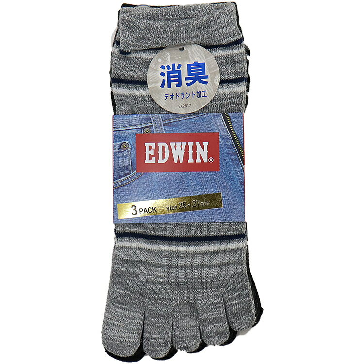 EDWIN エドウィン 五本指ソックス ソックス メンズ 3足セット スニーカー丈 消臭加工 5本指 エドウイン 靴下 3足組