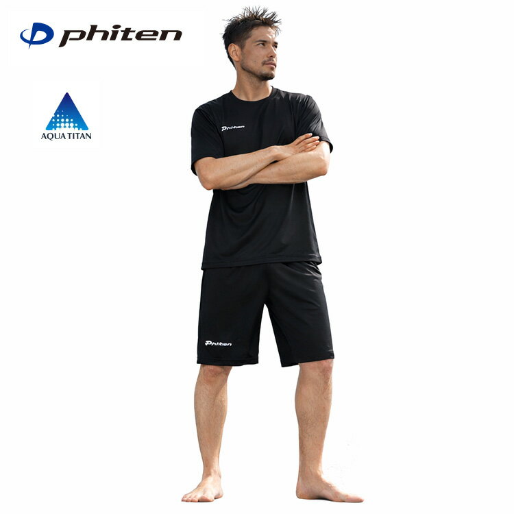 phiten(ファイテン) メンズ リカバリーウェア 上下セット 半袖 Tシャツ ハーフパンツ リカバリー 吸水速乾 消臭 UPF50 アクアチタン メッシュ ルームウェア スポーツ パジャマ 部屋着 夏 ウエア
