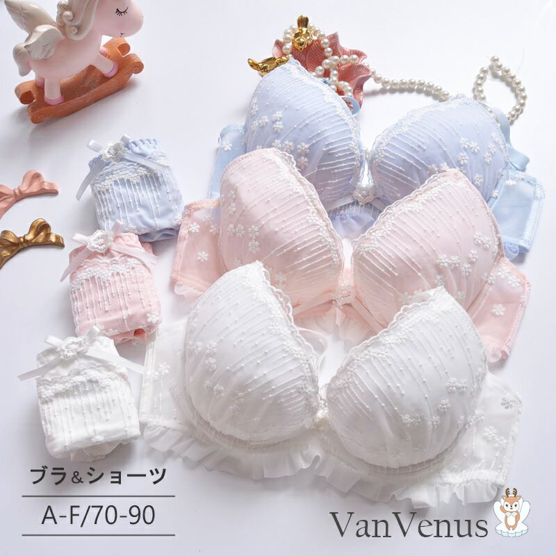 【スーパーSALE20%OFF】100円OFFクーポン発行中！ レースブラショーツセット ぶら ブラジャー ショーツ セット ゆめかわ 大きいサイズ A-Fカップ 70-90 白 ホワイト ピンクブルー レディース ランジェリー 下着 肌着 ワイヤー入り カワイイ おしゃれ RCのサムネイル