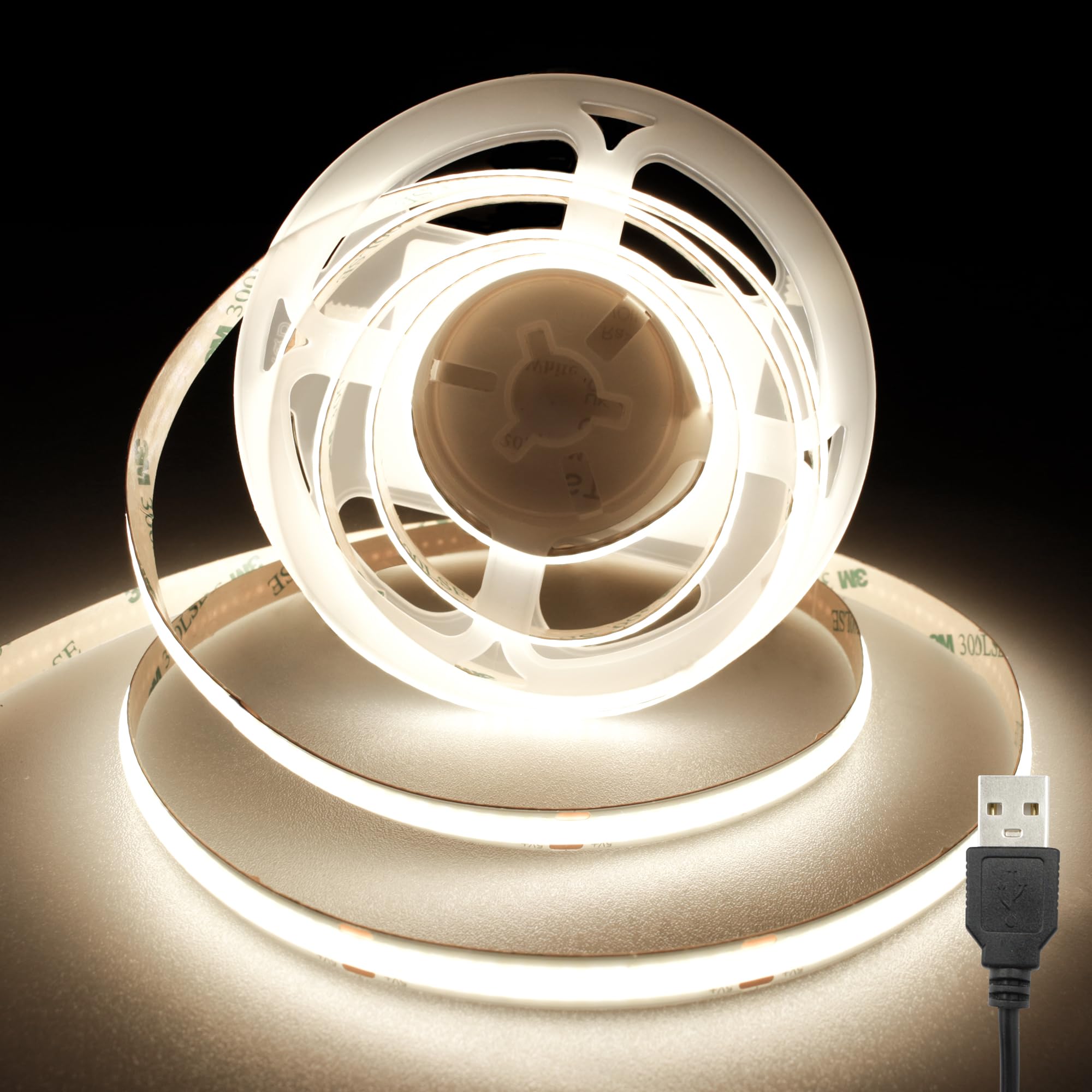 樂天商城 - USB COB LEDテープライト2m 5V 温白色 4000K 高輝度 高密度 フレキシブル LEDテープライト および 切断可能 取付簡単 工具不要 非防水 店舗 室内 ホーム装飾用 DIY