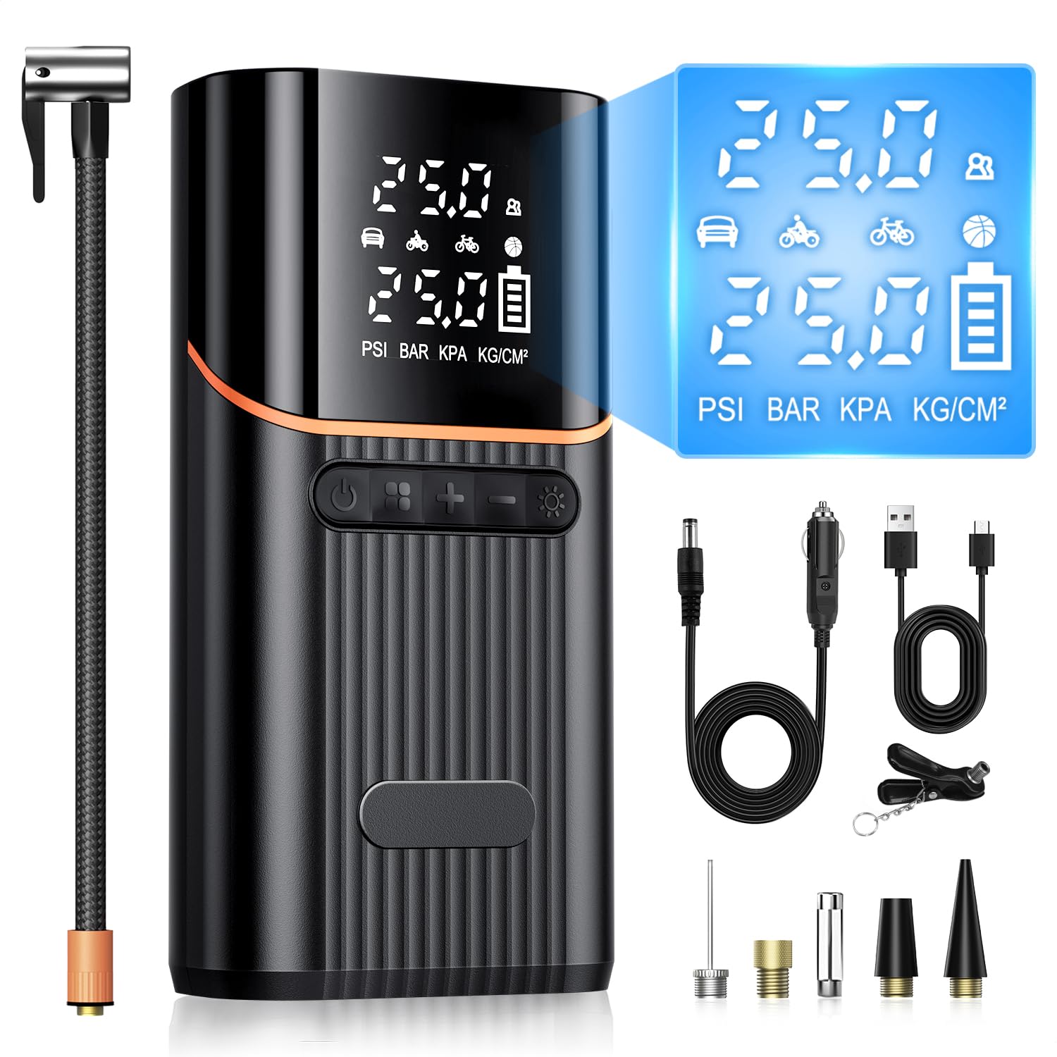 自転車 空気入れ 電動空気入れ 【2026新モデル&7800mAh大容量バッテリー&高速充填】 エアポンプ 自動停止 仏/英/米式バルブ対応 最大圧力150PS...