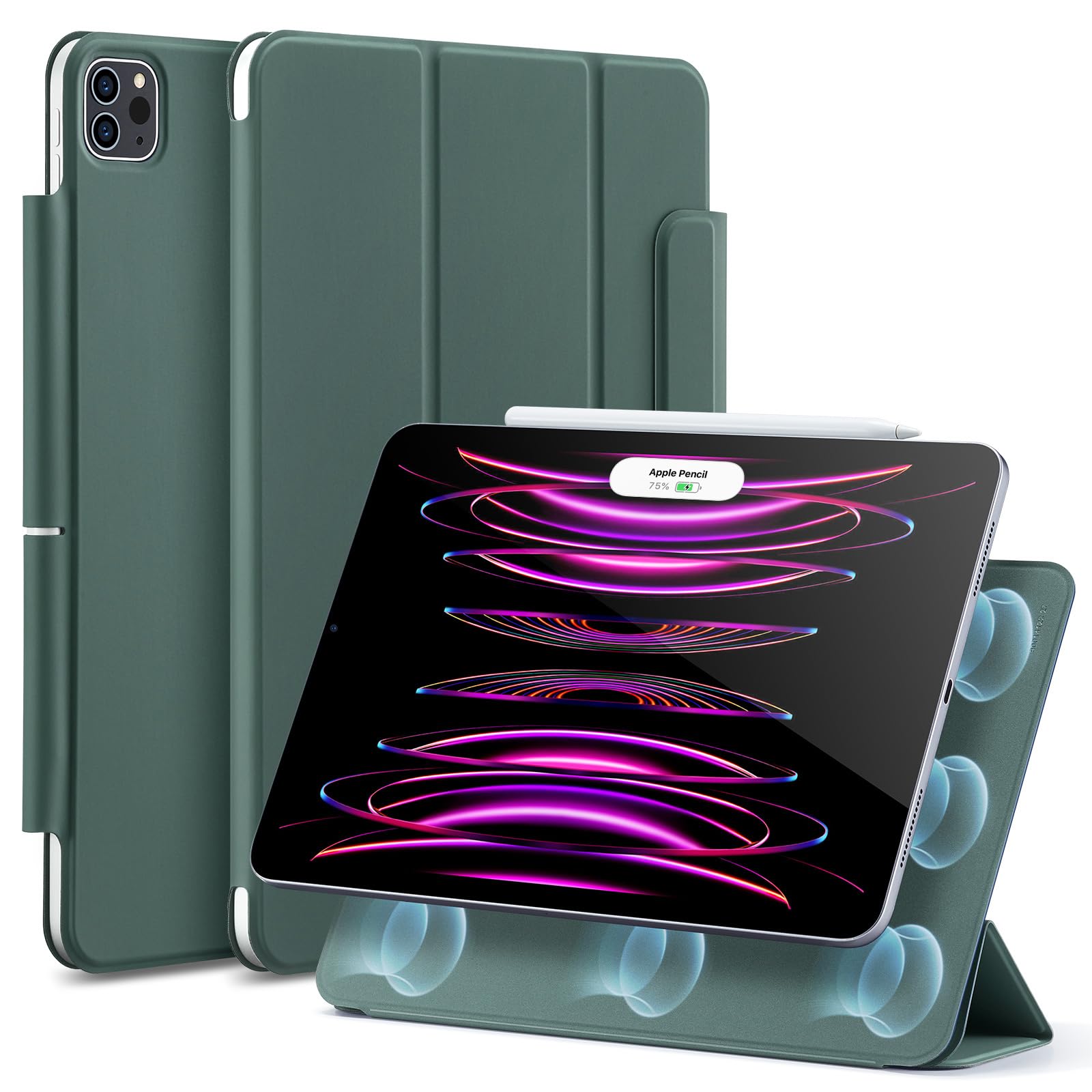 Rakuten - ESR iPad Pro 12.9 ケース (2022/2021/2020、第6/5/4世代) iPad Air 13インチ 専用カバー(2025/2024) マグネットス吸着式 Pencil2対応 三つ折りスタンド オートスリープ・ウェイク Reboun