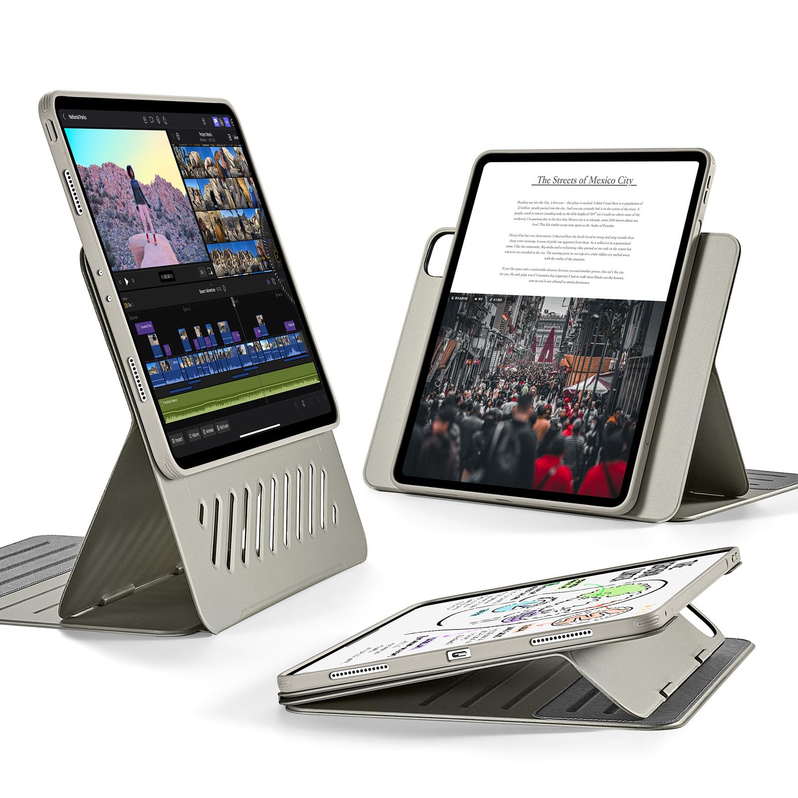 Rakuten - ESR iPad Pro 12.9 ケース (2022/2021、第6/5世代) 専用 取外し可能なマグネットカバー付き回転式ケース 縦向き/横向きスタンド 9段階の角度調節可能 頑丈な保護 Shiftシリーズ チタン