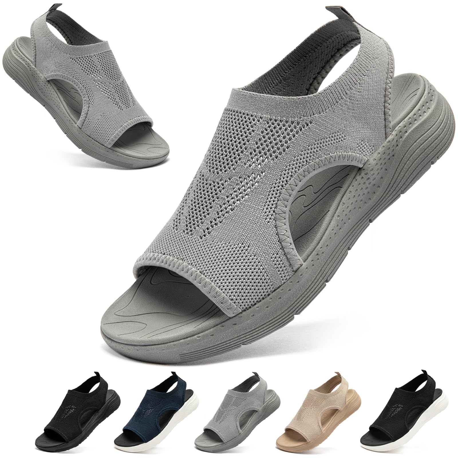 [MERPHINE] スポーツサンダル レディース ニット オフィス サンダル 夏 メッシュ 厚底 ウォーキング 通気 軽量 歩きやすいおしゃれ オシャレ グレー 23.0 cm