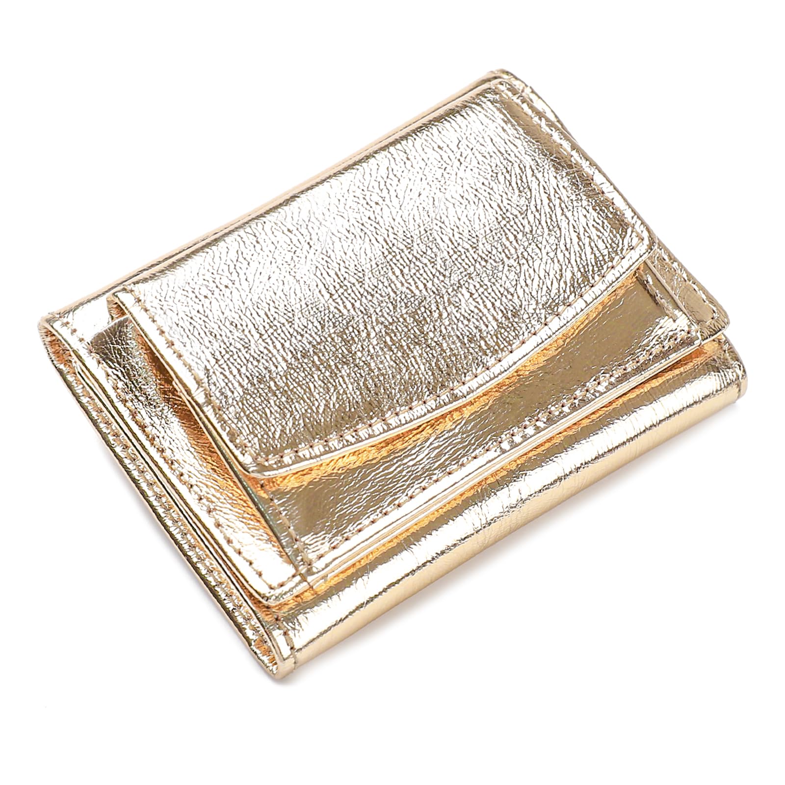 [imeetu] ミニ財布 三つ折り財布 レディース メンズ 本革 小さい財布 スキミング防止 小銭入れ付き みつおり 牛革 軽量 コンパクト RFID （箔レザー ゴールド）