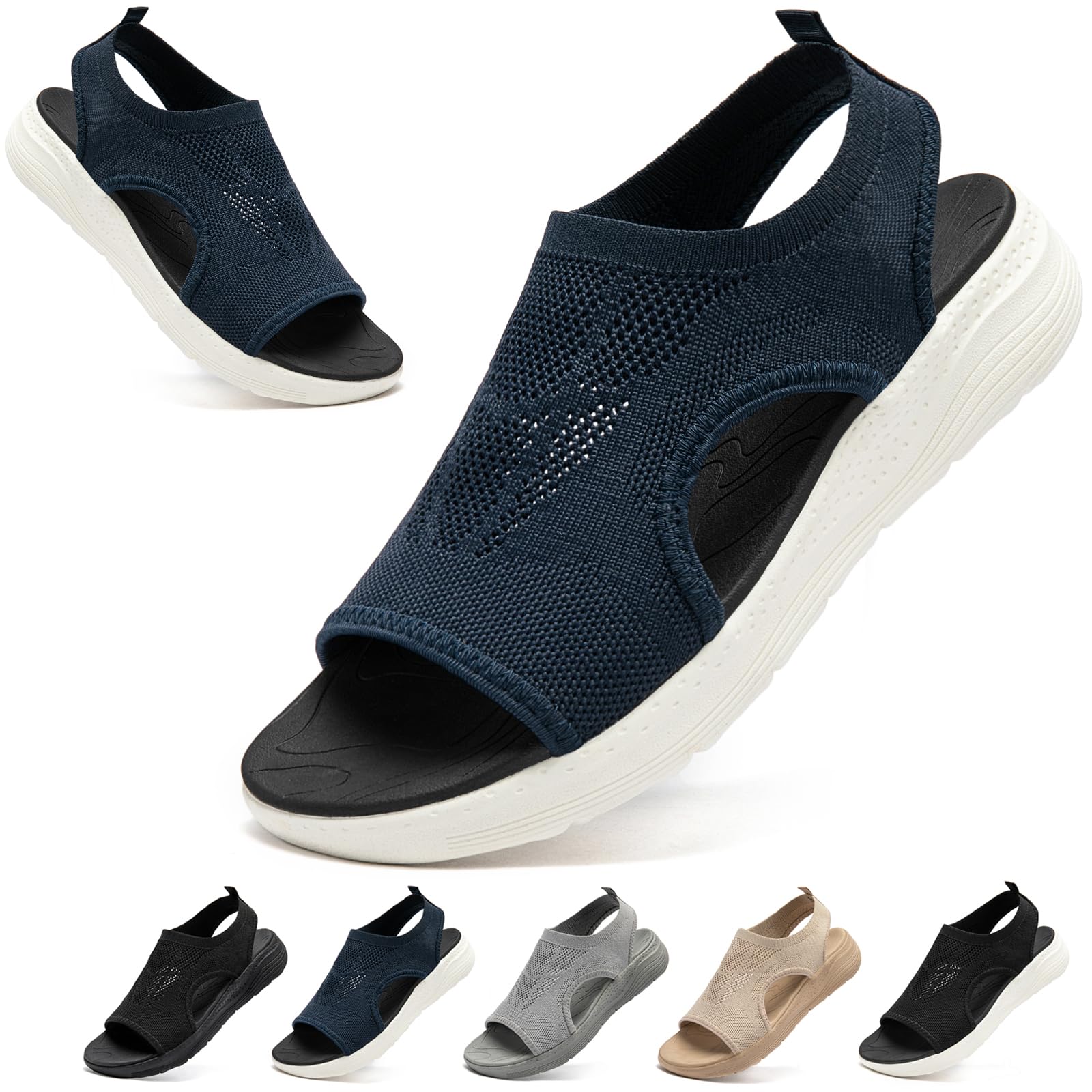 [MERPHINE] スポーツサンダル レディース ニット メッシュ 厚底 オフィス サンダル 夏 通気 軽量ウォーキング 歩きやすいおしゃれ オシャレ