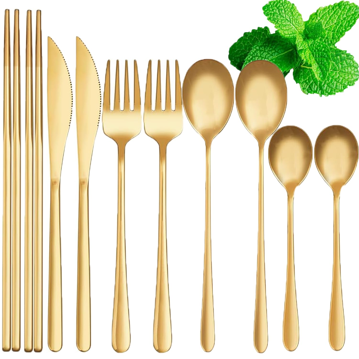 MGOXO カトラリーセット 10本セット 箸 ナイフ フォーク スプーン 2名用 ディナーカトラリーセット チ..